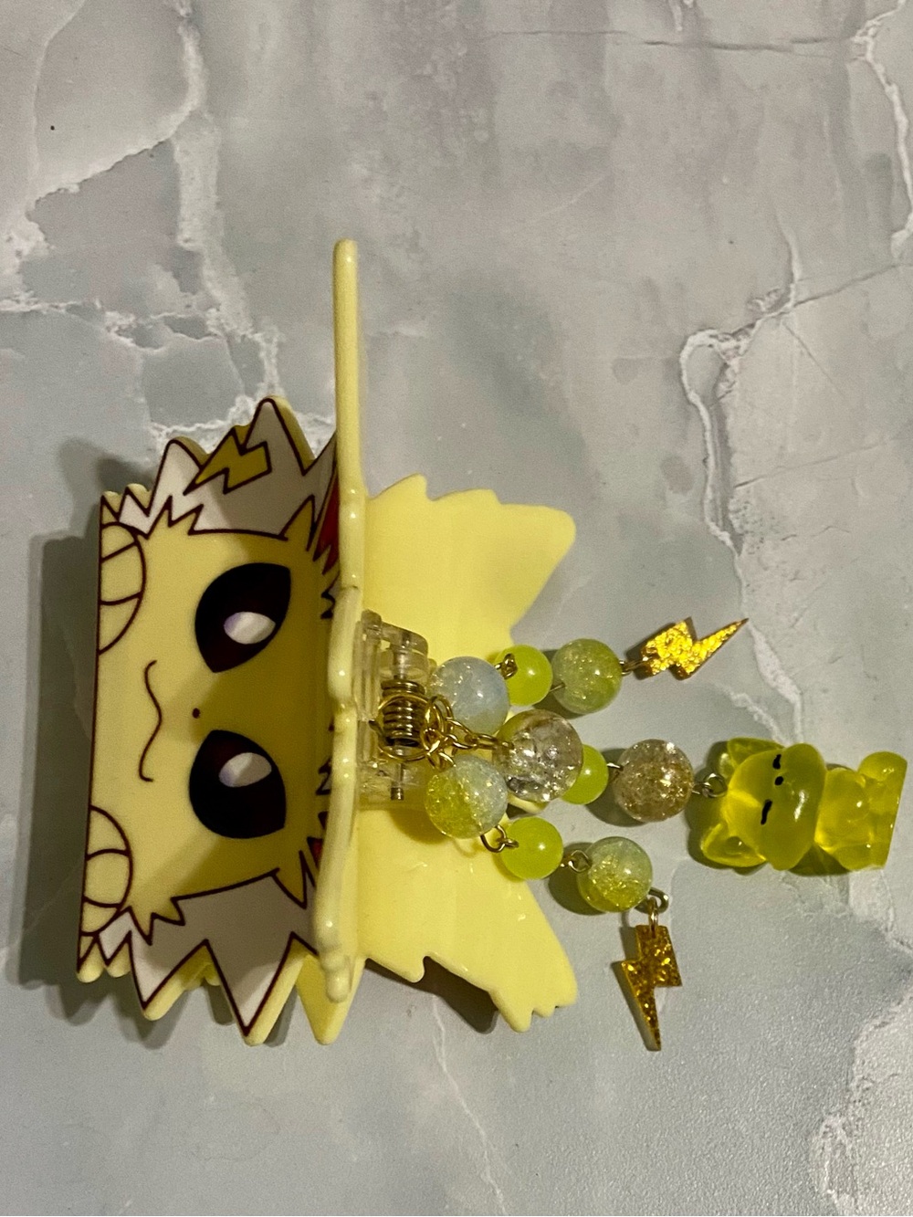 Pokemon Yellow Zigzag Beaded Hair Clip with Lightning Charms